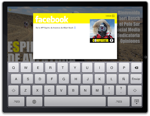 Opción Compartir en Facebook de la App "Espíritu de Aventura" de Albert Bosch