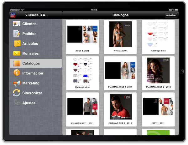 Sección "Catálogos" de la App "Avet Set" de Vilaseca S.A.